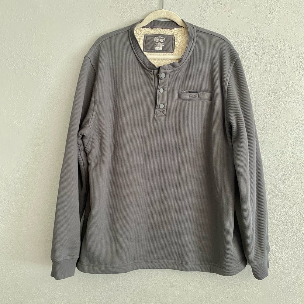 Men’s Thermal Long Sleeve Size XL Grey Shirt Snap Button Work n’ Sport